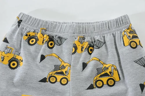 Vista 6 de Little Hand Conjunto de pijama para niño, pijama corto para niños, ropa de dormir de camión monstruo, ropa de dormir de algodón para excavadora