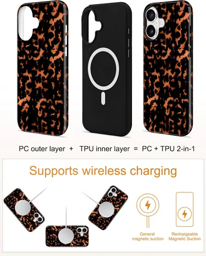 Vista 340 de Jusy Funda compatible con MagSafe con estampado de caparazón de tortuga marrón para iPhone 7/8/SE, cubierta protectora de TPU suave magnética