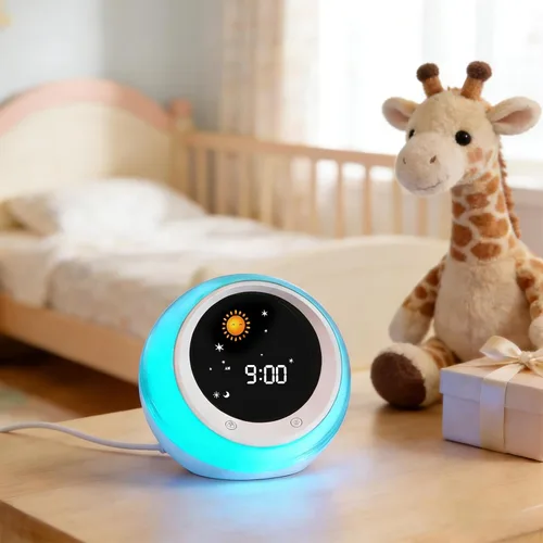 Vista 3 de Reloj despertador para niños, entrenador de sueño infantil con luz nocturna, máquina de sonido de sueño y temporizador de sueño