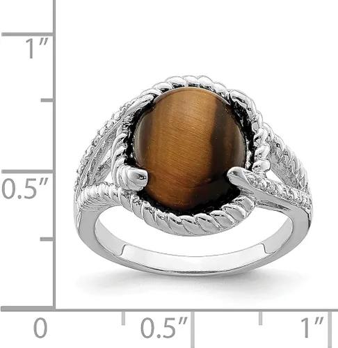 Vista 3 de Anillo de plata de ley 925 con diseño de ojo de tigre, cuarzo y diamantes de imitación, piedra preciosa, concha natural, joyería fina para mujer