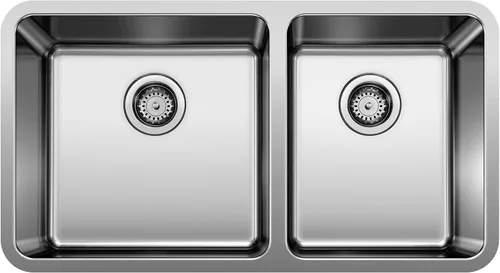 Vista 6 de BLANCO, Fregadero de cocina de acero inoxidable 442768 FORMERA 50/50 con doble tazón, 33 x 18 pulgadas