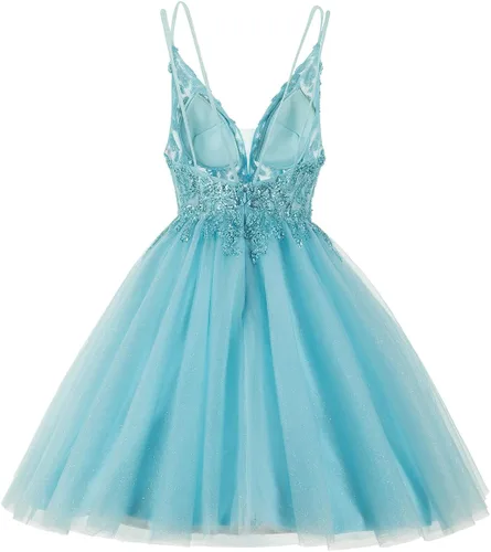 Vista 3 de Vestidos de tul brillante para adolescentes, vestidos cortos de cóctel con cuentas CM115
