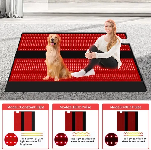 Vista 3 de Alfombrilla de terapia de luz roja para alivio del dolor corporal, almohadilla de terapia de luz roja 660nm y 850nm luz infrarroja cercana 2520 LED