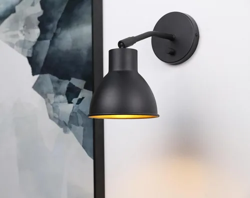 Vista 3 de Yosoan - Aplique de pared de lectura de 1 luz negro con interruptor de encendido y apagado Latón vintage industrial con ángulo de 340 grados
