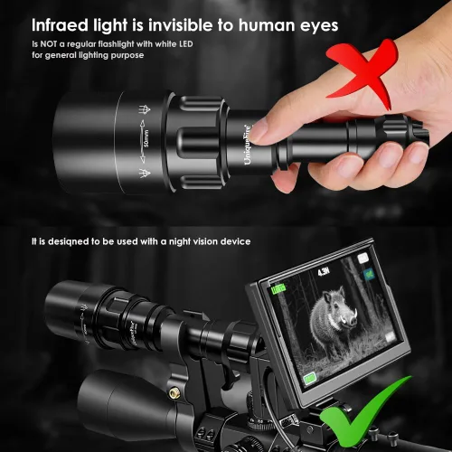 Vista 2 de 1605 850nm IR iluminador linterna luces para visión nocturna Zoomable LED linterna infrarroja luz recargable iluminador con enfoque rápido e