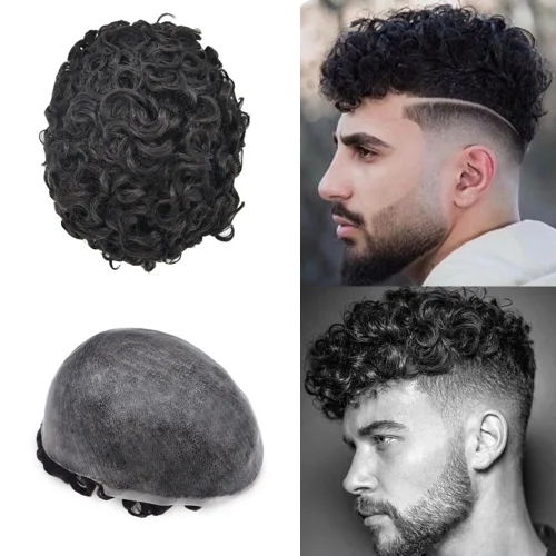 Vista 12 de Unidad de cabello humano para hombres afroamericanos africanos americanos, cabello brasileño afro tupé para hombres negros de 0.236 in de onda de #1
