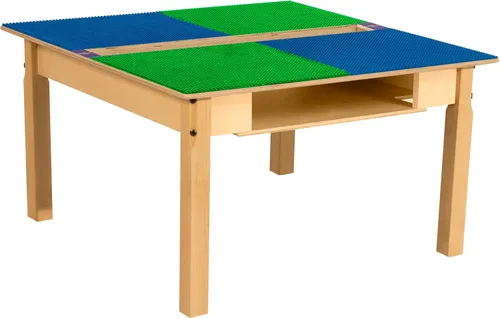 Vista 15 de Contender Time-2-Play - Mesa de madera contrachapada de abedul para niños, color azul y verde, compatible con Lego Montessori con estante para sala