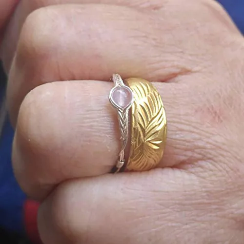 Vista 3 de Genuine Rose quartz ring sterling silver rings for women chakra healing crystals handmade by GRB ROY