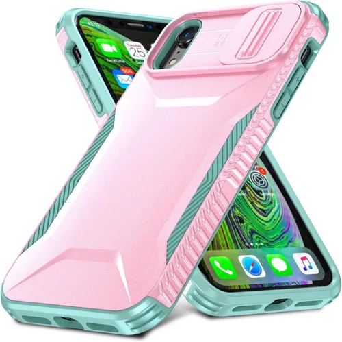 Vista 6 de Funda para iPhone XR con funda para cámara deslizante, de grado militar, antideslizante, resistente, a prueba de golpes, funda protectora para Apple