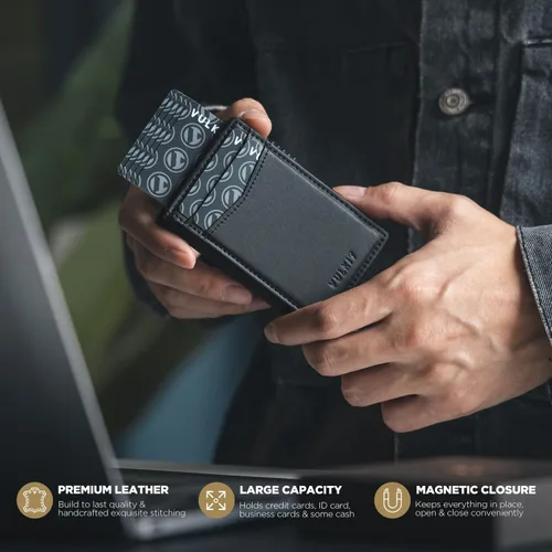 Vista 24 de VULKIT Billeteras delgadas para hombre, con bloqueo RFID, diseño minimalista con capacidad para hasta 11 tarjetas, Negro -, Minimalista