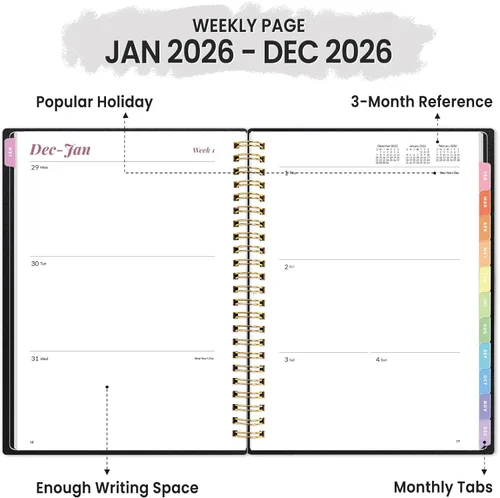 Vista 3 de Planificador 2026, Planificador semanal y mensual Annecy 2026, enero 2026 – diciembre 2026, 6.4" x 8.3" Planificador de agenda mensual con pestañas