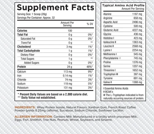 Vista 4 de Core Nutritionals Proteína de suero aislado ultrapura (capuchino, 2 libras)