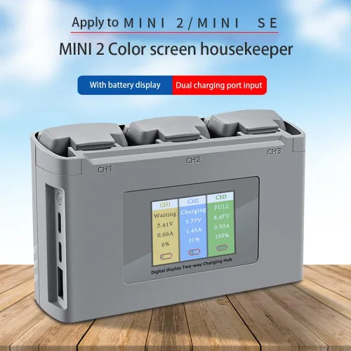 Vista 6 de Hub de carga de batería bidireccional para DJI Mavic Mini 2 Mavic Mini SE Drone cargador de batería, carga 3 baterías, pantalla digital LCD