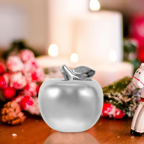 Vista 2 de BESPORTBLE Adorno de manzana de cerámica, estatua de fruta de porcelana para estantería de Navidad, oficina, decoración del hogar (plateado)
