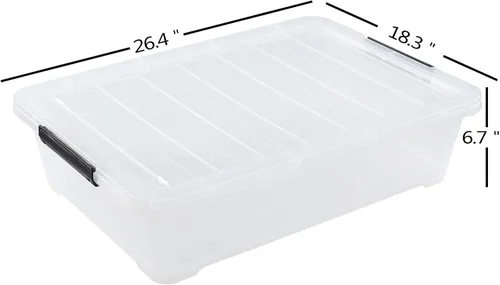 Vista 3 de Paquete de 4 cubos de almacenamiento grandes poco profundos de 40 cuartos de galón, caja de plástico debajo de la cama con ruedas