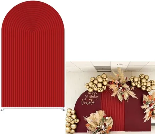 Vista 11 de Fundas de telón de fondo de tela de arco, ondulaciones de boda, color beige, fundas de soporte arqueadas de 6 pies, fondo elástico para cumpleaños