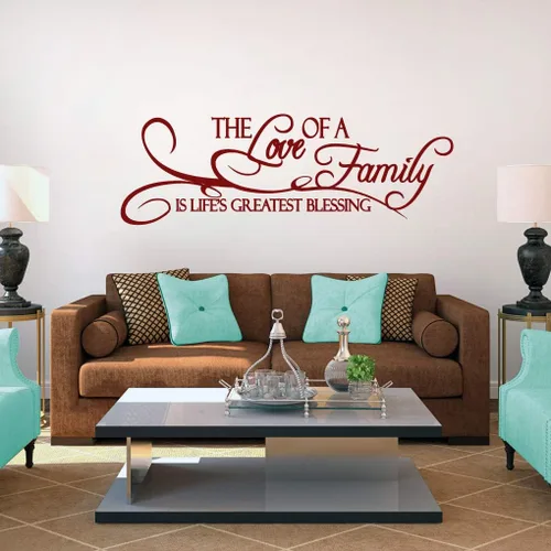 Vista 6 de Vinilo decorativo de pared The Love of A Family, pared de habitación familiar, sala de estar, cita de pared de la familia es la mayor bendición