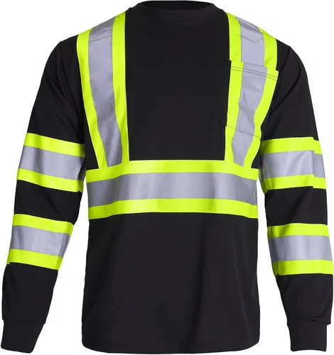 Vista 3 de JORESTECH Camisa de trabajo de seguridad negra de manga larga - Alta visibilidad dos tonos amarillo/lime - ANSI/ISEA
