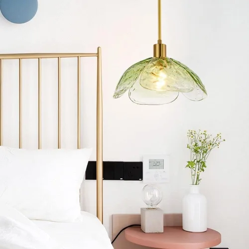 Vista 3 de Lámpara colgante con pantalla de vidrio con forma de flor retro, lámpara colgante de techo pequeña para dormitorio, isla de cocina, comedor, sobre