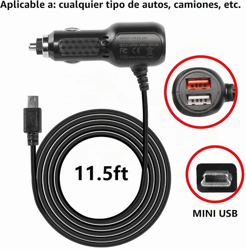 Vista 2 de MEIRIYFA Cable de alimentación para cámara de salpicadero, cargador de cámara de tablero mini USB, cargador rápido QC3.0 para automóvil con puertos