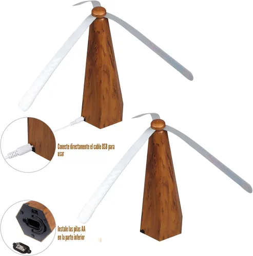 Vista 4 de Ventilador de mesa portátil de grano de madera, 3 unidades, para exteriores
