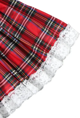 Vista 6 de SweatyRocks Conjunto de lencería para mujer con lazo frontal y falda, rojo (Red Tartan)