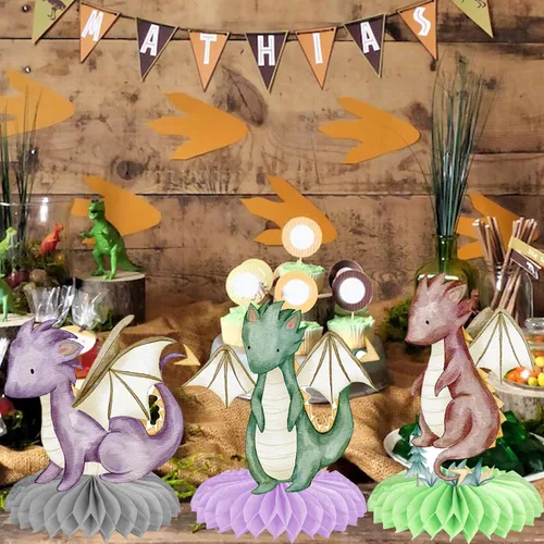 Vista 6 de Centros de mesa con diseño de panal de dragón, 11 piezas, decoración de fiesta de cumpleaños de dragón, decoraciones de panal de dragón