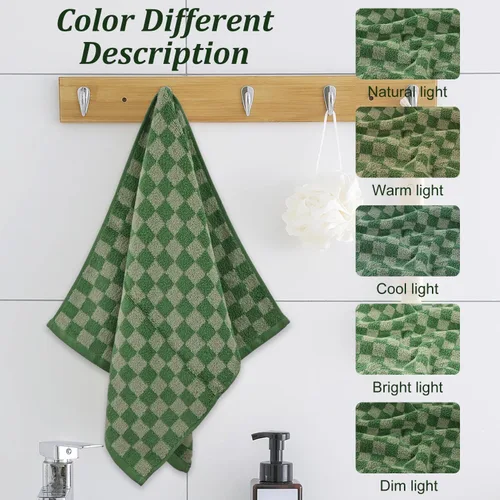 Vista 6 de Jacquotha Paquete de 4 toallas de mano suaves, juego de toallas faciales a cuadros verdes para baño, toallas de cocina decorativas de secado rápido