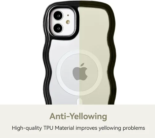 Vista 6 de QLTYPRI Funda magnética para iPhone 11 compatible con Magsafe, bonita funda transparente con marco de onda rizada para niñas y mujeres, parachoques
