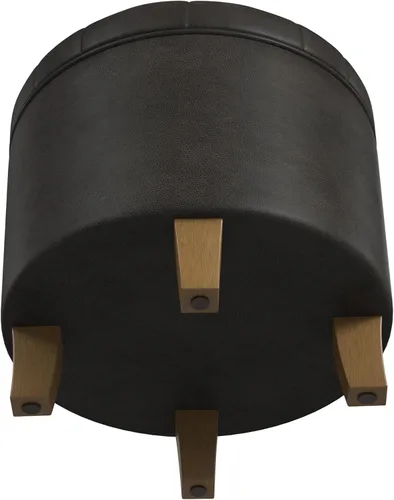 Vista 5 de HomePop Decoración del hogar Otomana reposapiés tapizada redonda de cuero sintético capitoné Otomana con almacenamiento para sala de estar