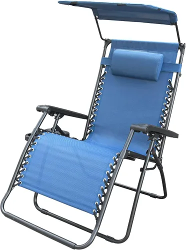 Vista 16 de Jeco Silla de gravedad cero de gran tamaño con sombrilla y bandeja de bebidas, malla marrón