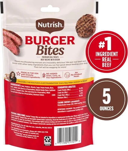 Vista 2 de Nutrish Burger Bites Receta de carne de res con bisonte Premium, bolsa de 5 onzas, paquete de 5 (Rachael Ray)