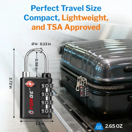 Vista 9 de Forge Doble apertura cerradura con llave o combinación, cerradura aprobada por la TSA para equipaje, estuche Pelícano, viajes, gimnasio, escuela