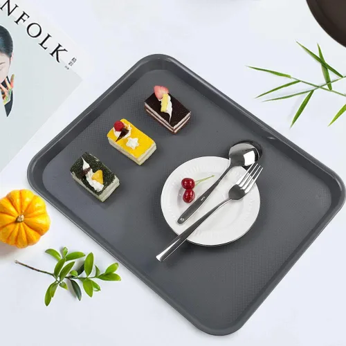 Vista 4 de Readsky 6 paquetes de bandejas de plástico para servir, bandejas de plástico de comida rápida de 17.2 x 13.4 pulgadas, bandeja rectangular gris
