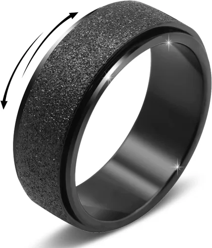 Vista 13 de Fidget Ring Women for Anxiety Rings:Personalized Inspirational Mantra Stainless Steel Silver Black Rainbow Rose Gold Spinning Ring for Men Women