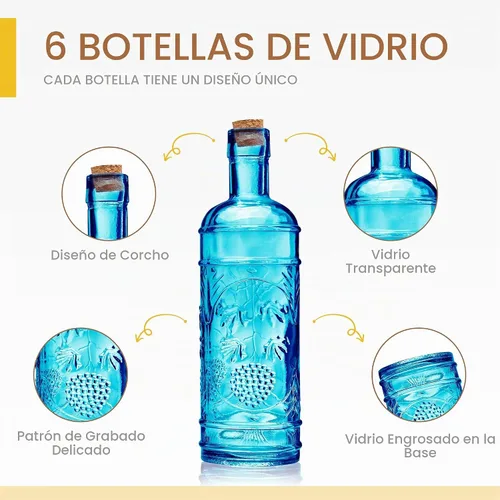 Vista 3 de BULK PARADISE Botellas de vidrio azul surtido con corchos, paquete de 6, 2.5 x 9 pulgadas, 16 onzas