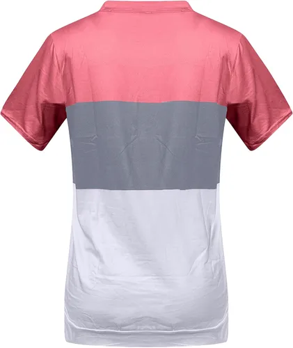 Vista 4 de Camiseta de manga corta para mujer, con bloques de color, a rayas, cuello redondo, de algodón suave, con abertura lateral, casual, holgada