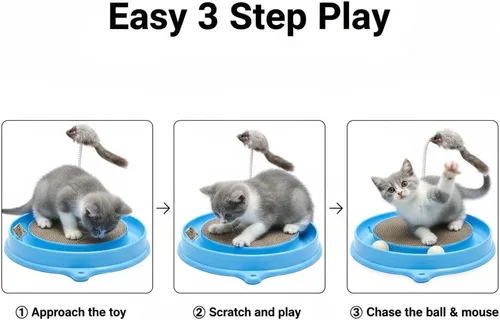 Vista 5 de AUOON Juguete Rascador para Gatos - Almohadilla Rascadora para Gatos con Pista de Pelota de Juguete para Gatos y Juguete de Ratón de Peluche