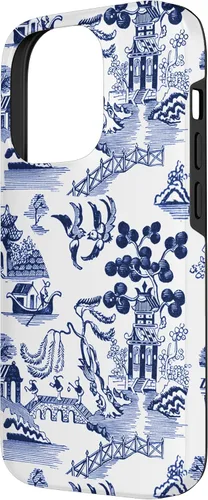Vista 2 de iPhone 14 Pro Preppy Azul y Blanco Willow Patrón Chinoiserie Toile Case