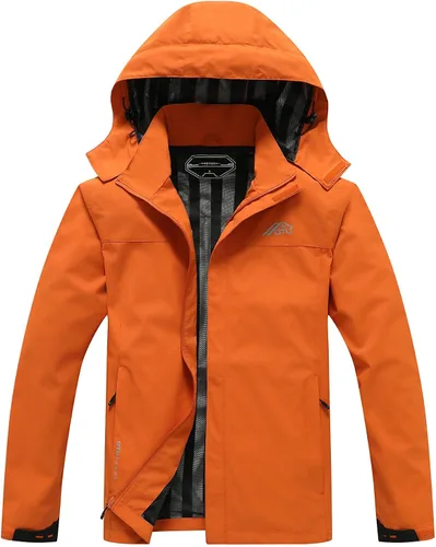 Vista 9 de OTU Chaqueta impermeable ligera para hombre con capucha, para el aire libre, senderismo, viajes Negro