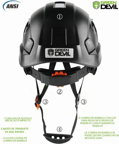 Vista 4 de GREEN DEVIL Casco de Seguridad Casco Duro Ajustable Ligero Ventilado ABS Casco de Trabajo Suspensión de 6 Puntos Aprobado ANSI Z89.1 Ideal