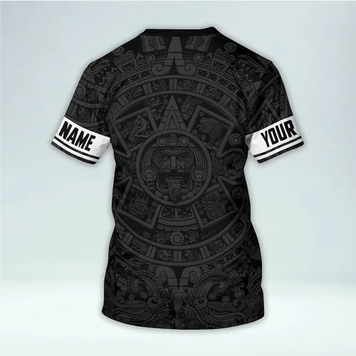 Vista 3 de Camiseta personalizada 3D de México para hombres con nombre, camiseta de manga corta con cuello redondo y bandera mexicana para hombre, camisas