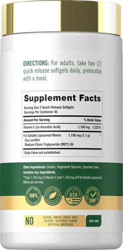 Vista 2 de Carlyle Vitamina C liposomal 2200mg 90 cápsulas blandas