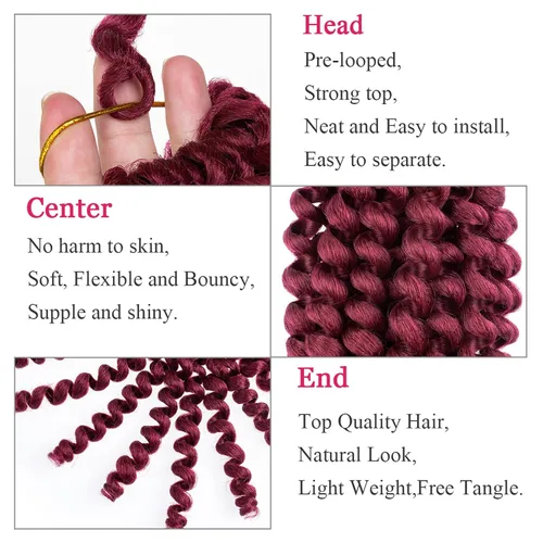 Vista 4 de Leeven Pelo corto de 8 pulgadas de Jamaica Bounce Wand Curl Crochet Hair Senegalese Twist sintético trenzado de pelo Ombre rosa Jumpy Wand Rizado