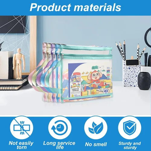 Vista 3 de Paquete de 15 bolsas de malla con cremallera, almacenamiento de bloques de construcción de rompecabezas de doble capa, bolsas de bloques de nailon