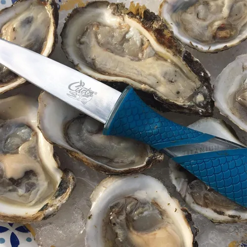 Vista 4 de Cuda 3 1/2" cuchillo de titanio unido Shucking, azul, (18182)