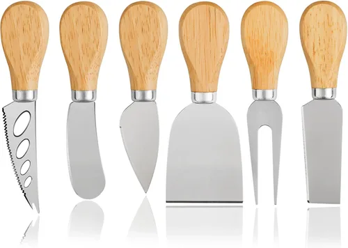 Vista 6 de Juego de 4 cuchillos de queso, cuchillo de queso, tenedor de queso, rebanador de queso, cuchillo de mantequilla, mini cuchillos de queso de acero