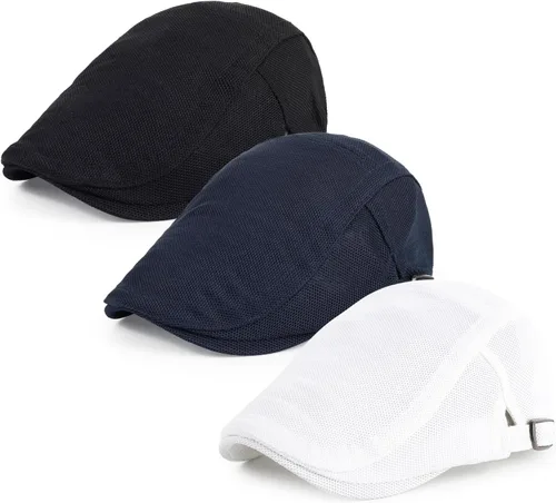 Vista 12 de 3 piezas de gorra Newsboy de algodón para hombre, gorra plana ajustable genial