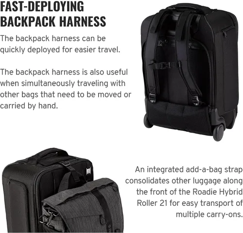 Vista 6 de Tenba Roadie - Funda híbrida con ruedas para cámaras y lentes DSLR y sin espejo, compatible con un portátil de 17 pulgadas, color negro (638-713)