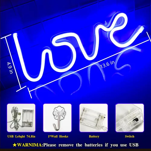 Vista 32 de Letrero de neón de amor para dormitorio, USB o batería, luz de neón para pared, luz de neón LED como letreros de pared de neón para niñas, letrero